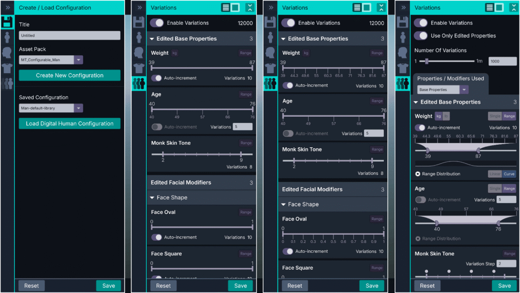 UI for adjusting different actor property variations.